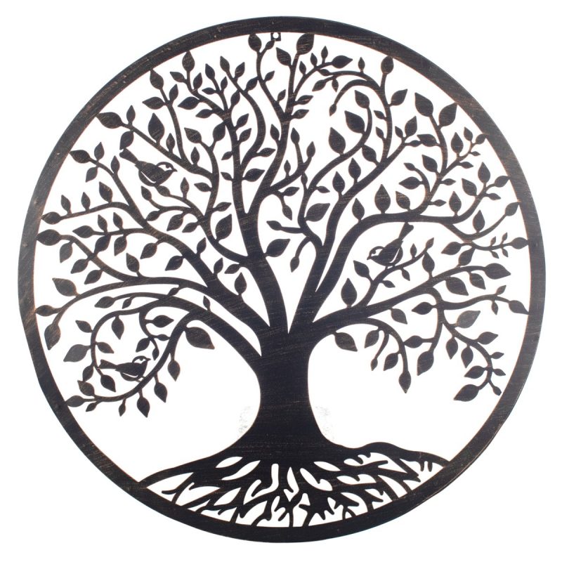 Cercle "Arbre de Vie" Mural en Métal Noir avec Oiseaux  ø82cm