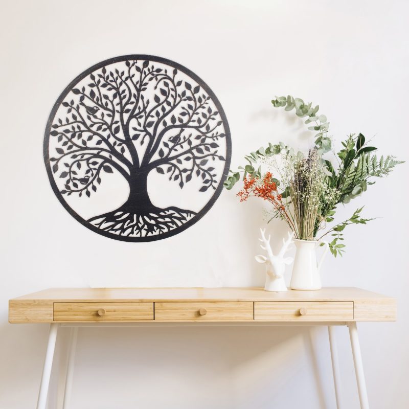 Cercle "Arbre de Vie" Mural en Métal Noir avec Oiseaux  ø82cm – Image 3