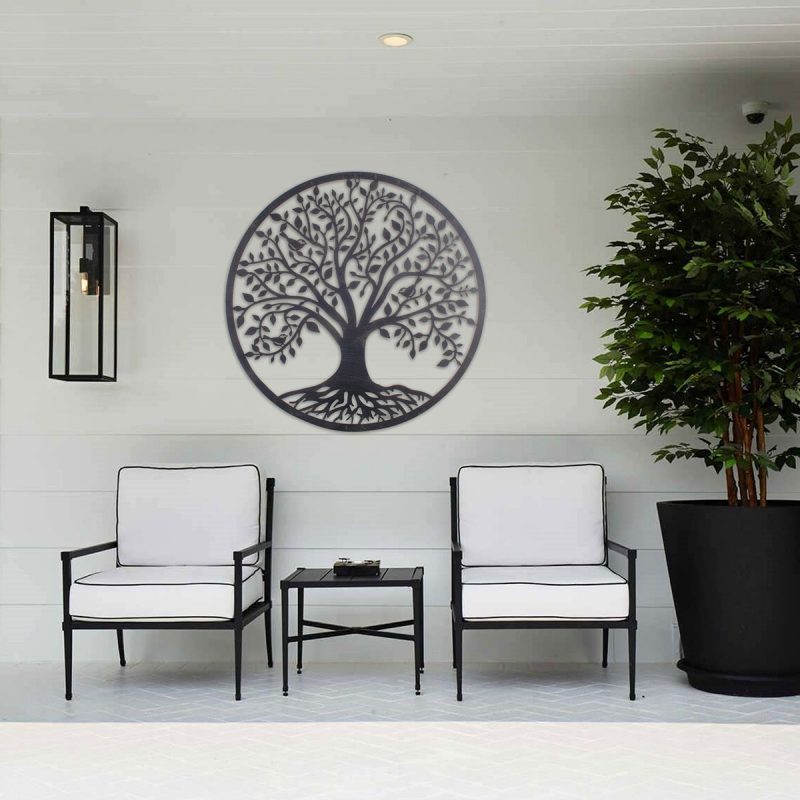 Cercle "Arbre de Vie" Mural en Métal Noir avec Oiseaux  ø82cm – Image 4