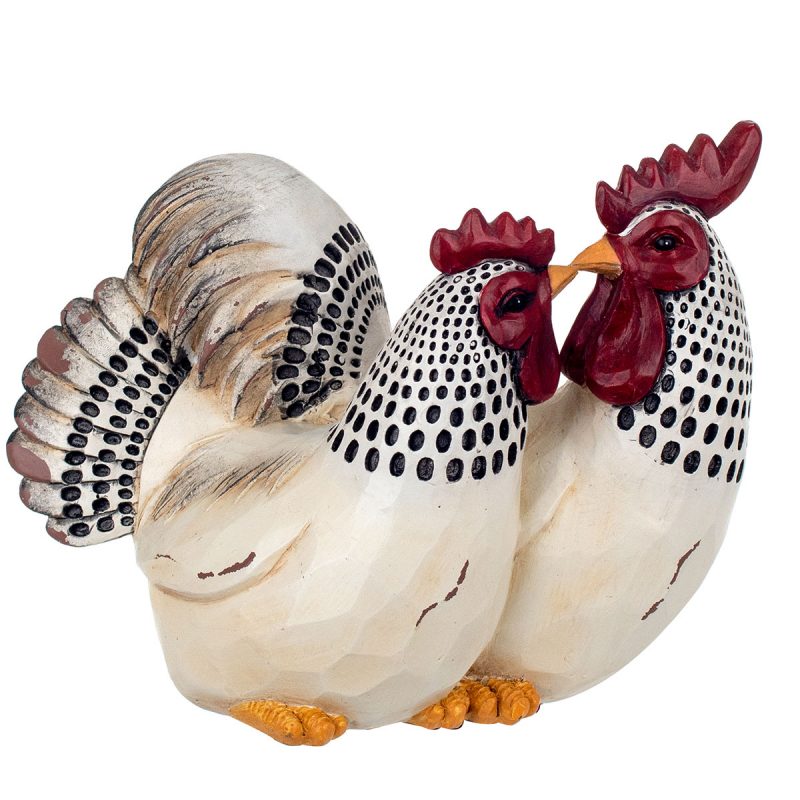 Couple Poule et Coq en Résine 18x13x16cm