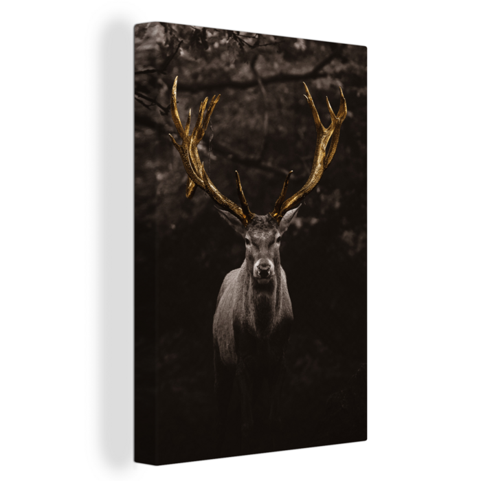Toile Cerf Noir & Blanc aux Bois Dorés 80x120cm