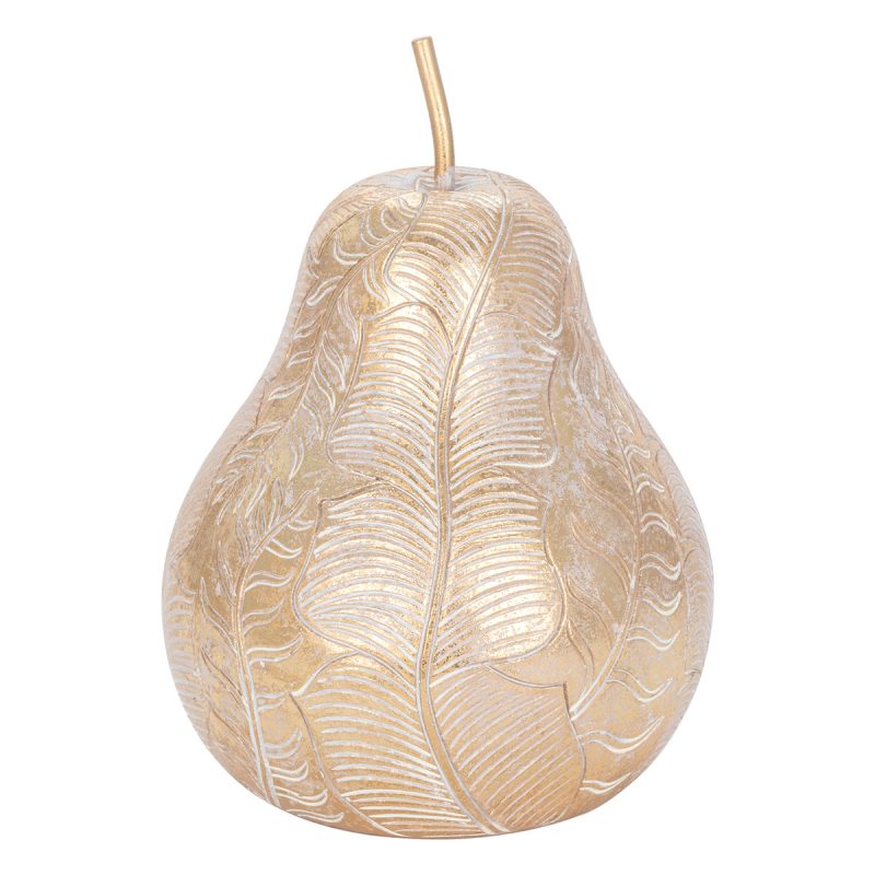 Poire Dorée Gravée en Résine 15x15x17cm