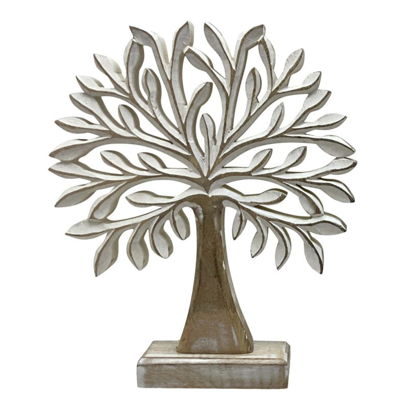 Arbre de Vie sur Socle en Bois Blanchi 25x5x31cm