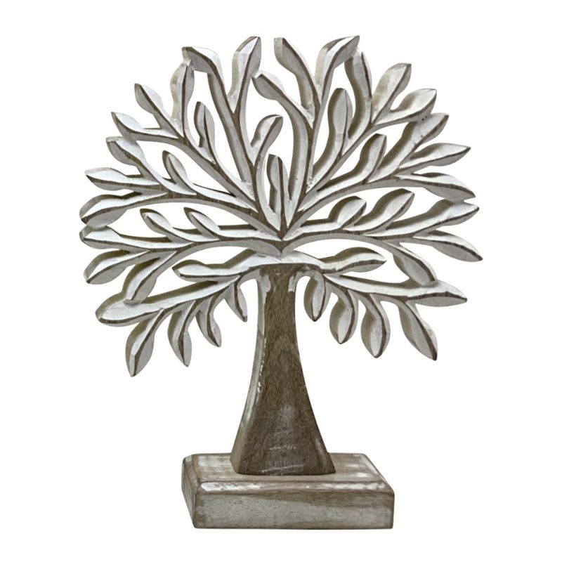 Arbre de Vie sur Socle en Bois Blanchi 20x5x25cm