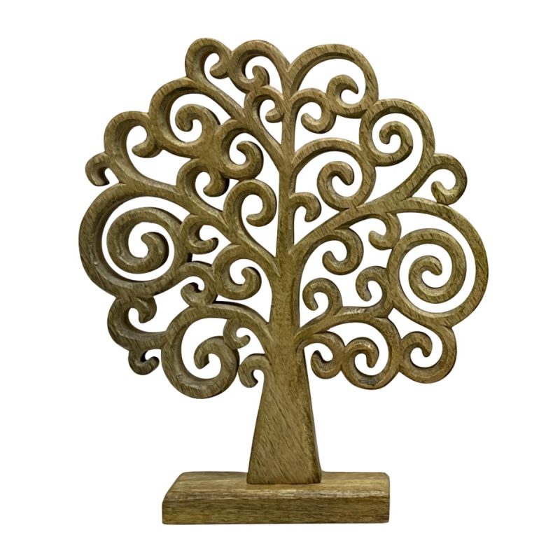 Arbre de Vie sur Socle en Bois Naturel 28x8x33cm