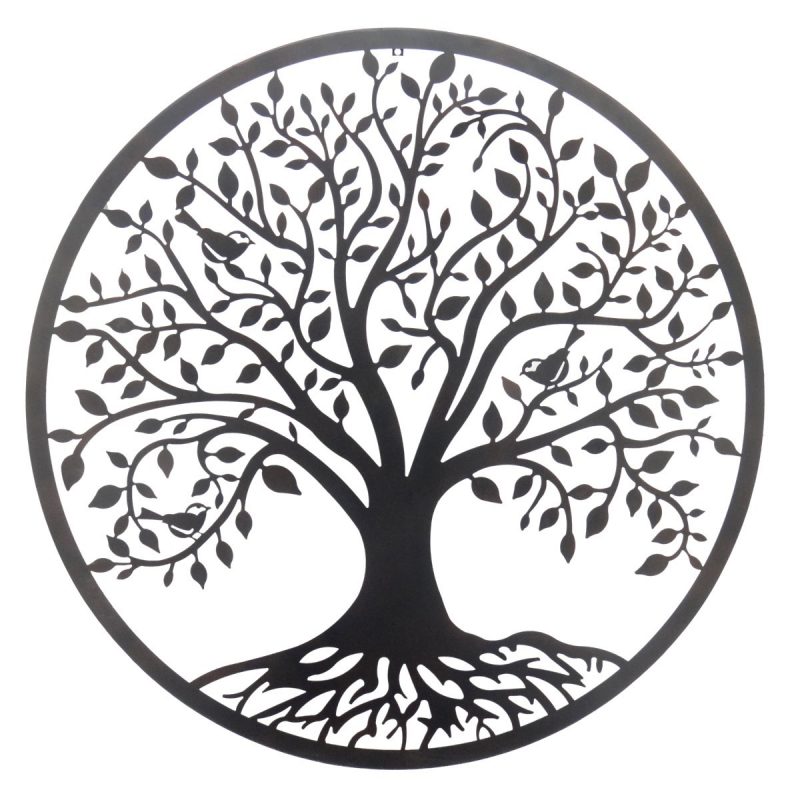 Cercle "Arbre de Vie" Mural en Métal Noir ø100cm