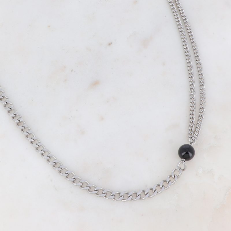 Collier Ryan - Maille et Boule en Pierre Naturelle Onyx