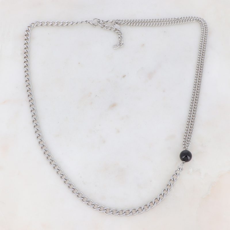 Collier Ryan - Maille et Boule en Pierre Naturelle Onyx – Image 2