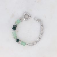 Bracelet Austyn Rhodium - Maille Ovale et Pierres Naturelles Agate Verte
