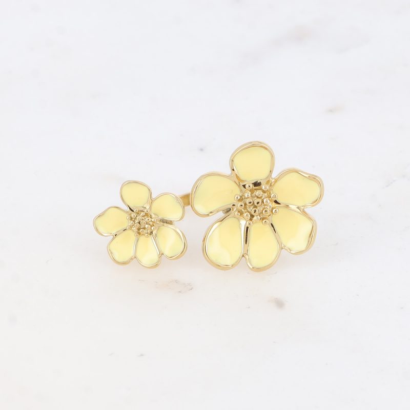 Bague Bulla Doré Double Fleur Emaillée Jaune