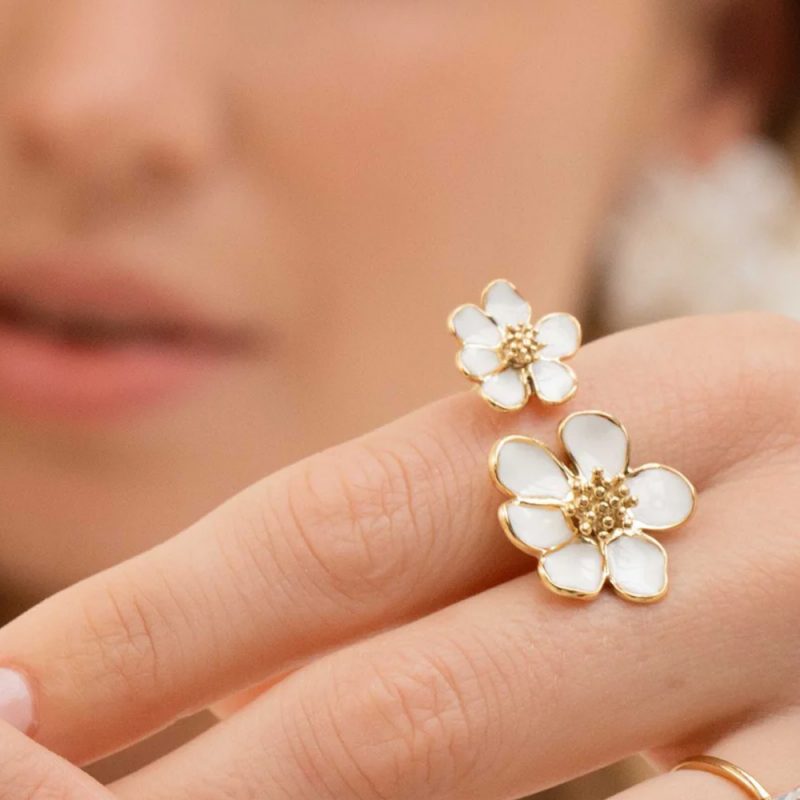 Bague Bulla Doré Double Fleur Emaillée Jaune – Image 2