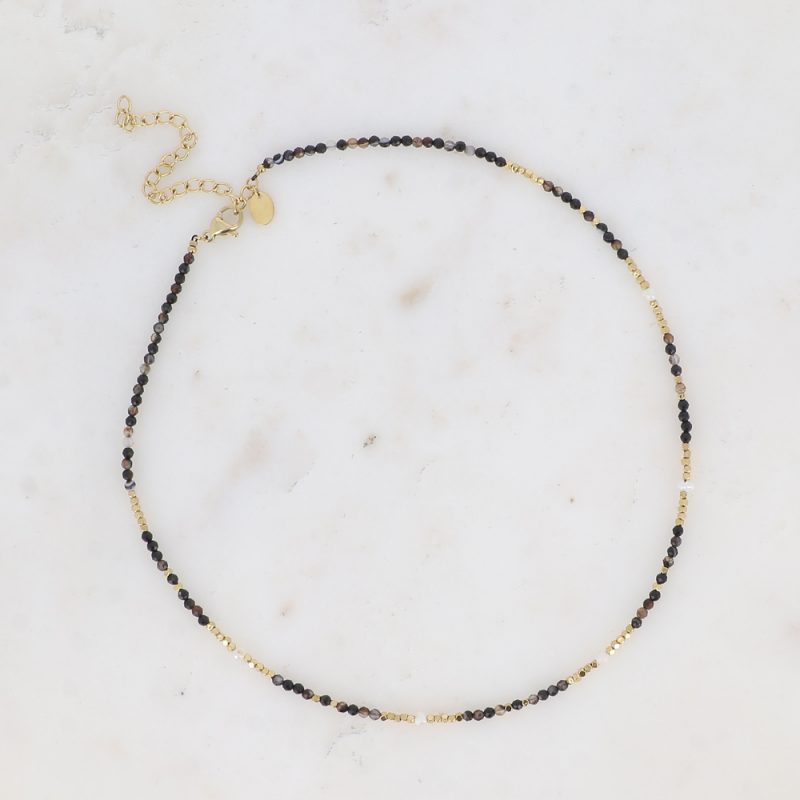 Collier Bracéline doré avec pierres naturelles Agates noires – Image 2