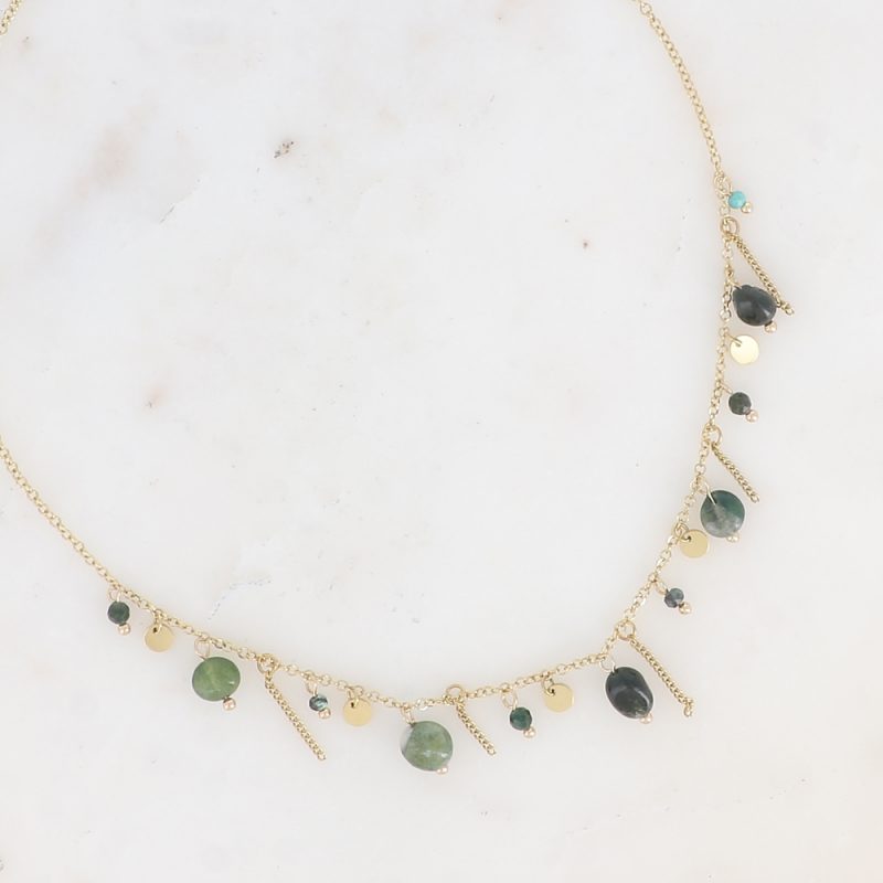 Collier Alice - chaînes pendantes, pierres naturelles Jaspe Vert et pampilles rondes – Image 3