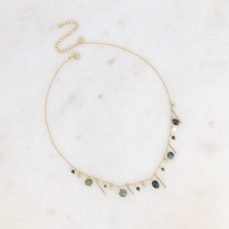 Collier Alice - chaînes pendantes, pierres naturelles Jaspe Vert et pampilles rondes – Image 2