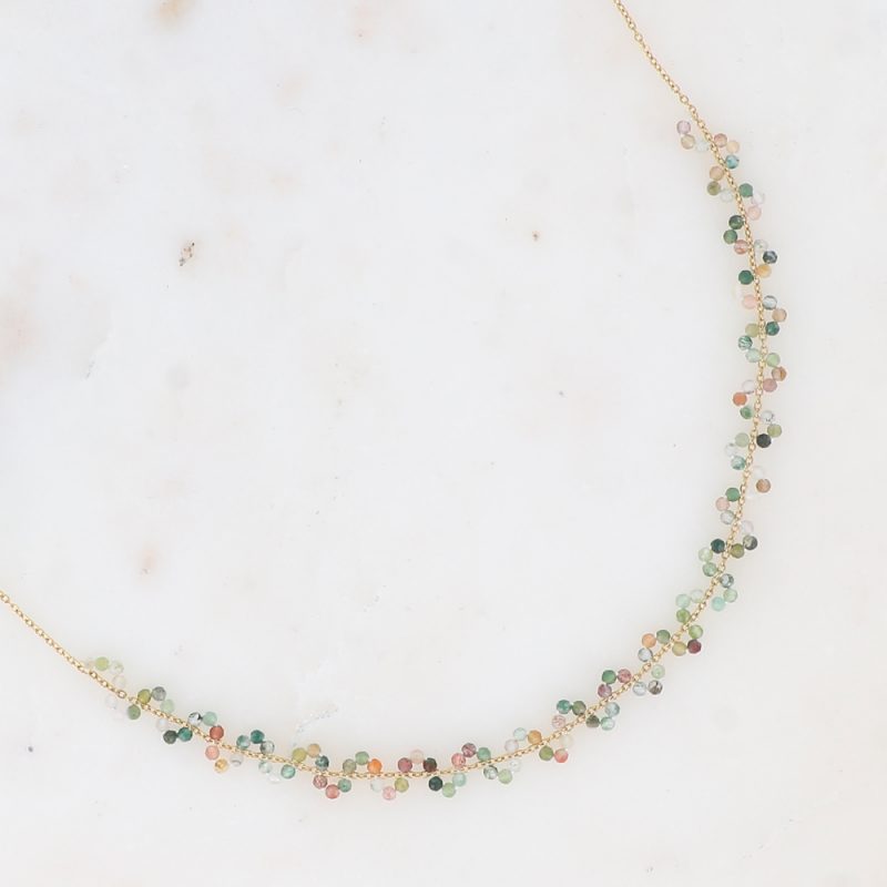 Collier ZigZag Doré - Pierres Naturelles Agate Indienne