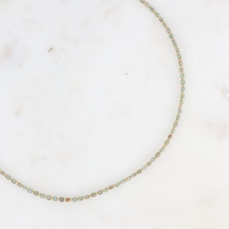 Collier sur Câble - Pierres Naturelles Cubiques Agate Verte