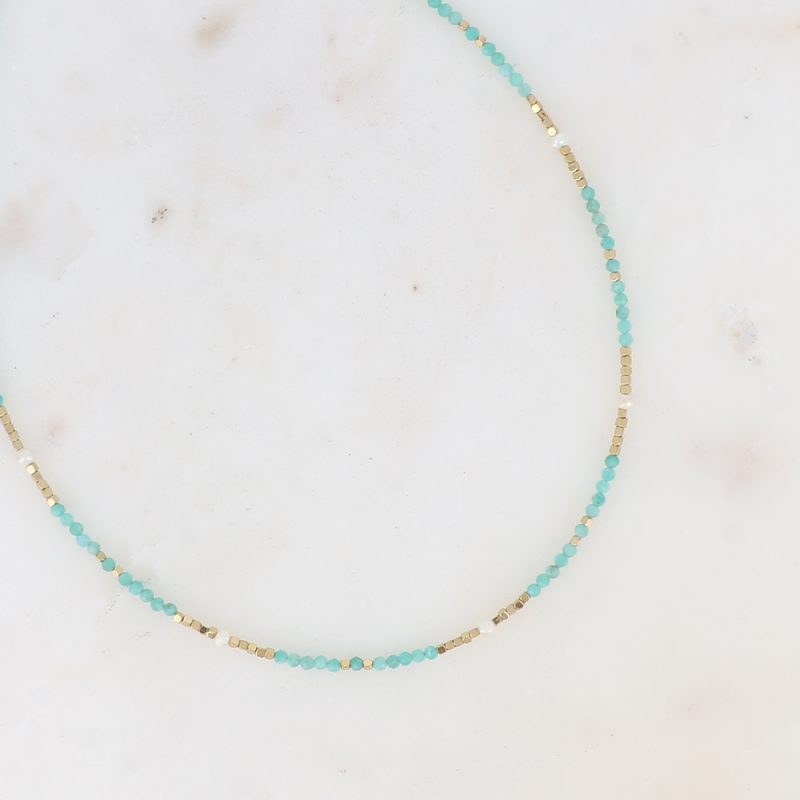 Collier Bracéline doré avec pierres naturelles Amazonite