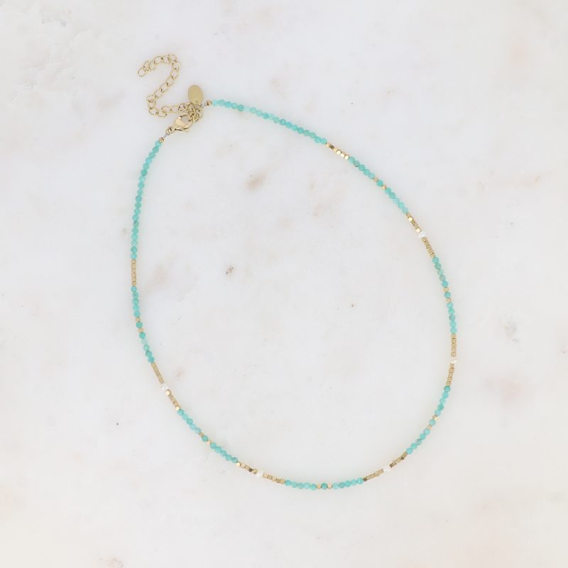 Collier Bracéline doré avec pierres naturelles Amazonite – Image 3