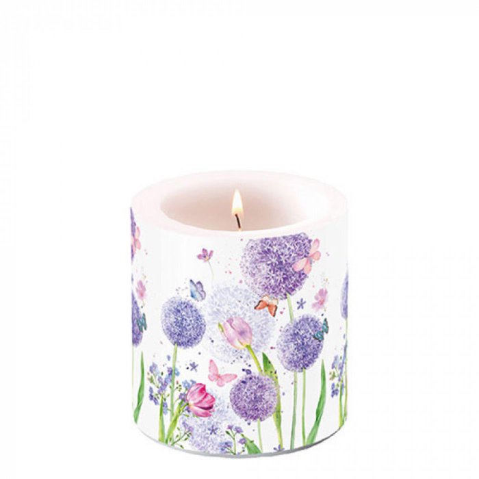 Bougie Pilier Paraffine Décor Fleurs de Pissenlit 7,5x9cm