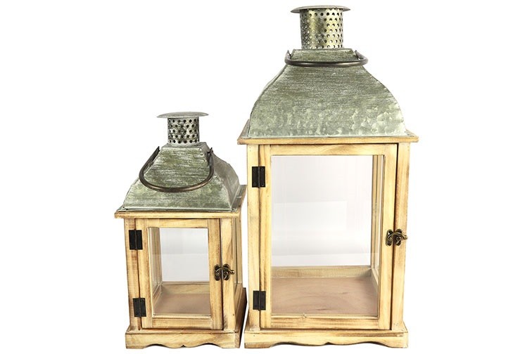 Lanterne "Martien" en Bois, Métal et Verre 21x21x55cm