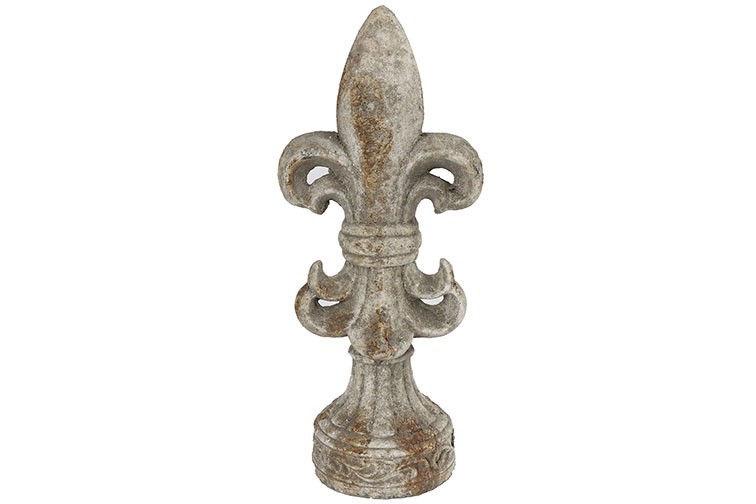Ornement Fleur de Lys Antique en Ciment Gris 19x14,5x4cm