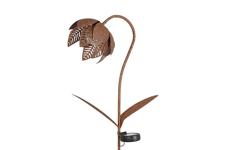 Fleur Solaire IP44 en Métal Rouillé 22x15x90cm
