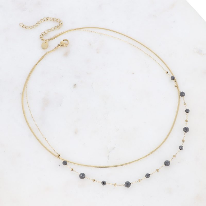 Collier Mélisandre - doré noir zircon