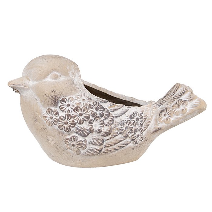 Cache Pot Oiseau en Pierre Style Campagnard 25x14x14cm