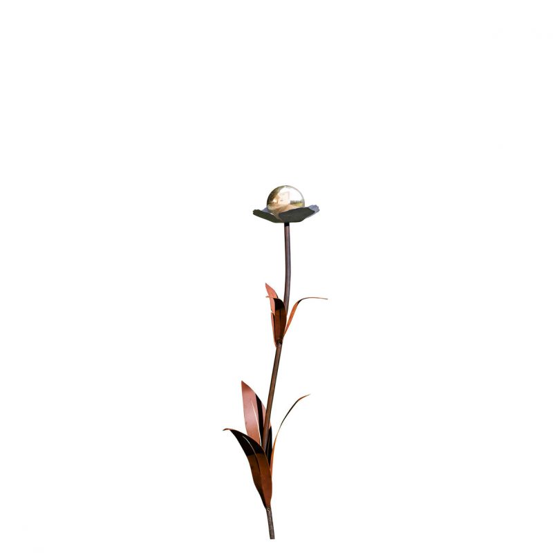Fleur "Isabella" à Piquer, en Métal Rouillé, Boule en Inox ø9cm, Divers Coloris, ø28xH.134cm