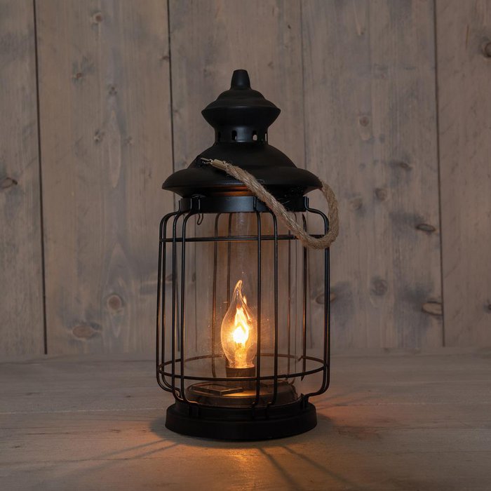 Lampe Solaire LED Vintage en Métal Noir 17x17x35cm