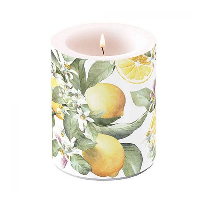 Bougie Pilier Paraffine Décor Citron ø8cm