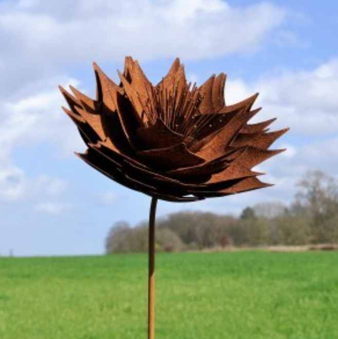 Piquet Fleur Métal Rouillé ø35cm H.140cm