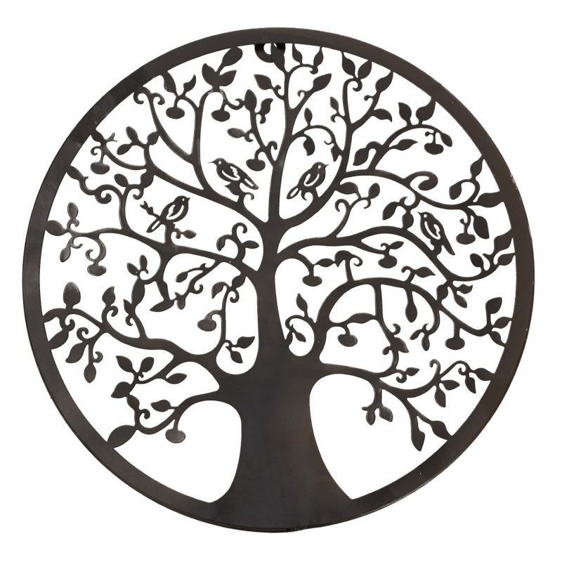 Cercle Arbre de Vie Mural en Métal Noir ø30cm