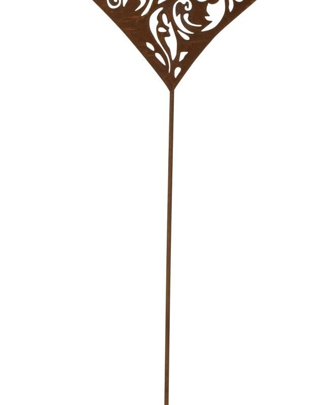 Piquet Coeur Ajouré en Métal Rouillé 23,5x66cm