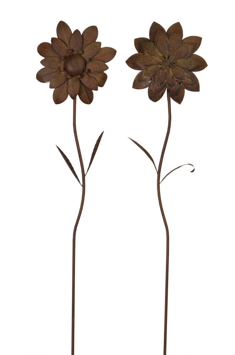 Piquet Fleurs en Métal Rouillé, 2 Modèles au Choix 28x6xh131,5cm