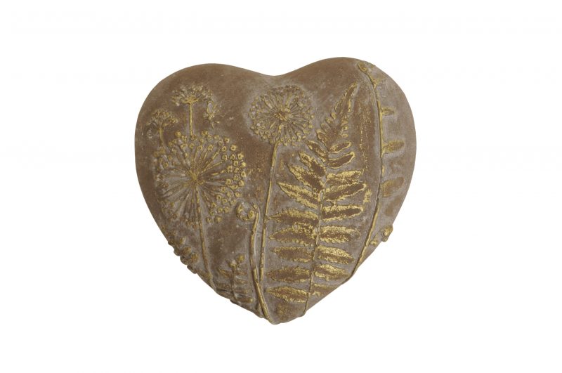 Coeur Floral en Polyrésine Marron Doré 14,5x14,5x6,5cm