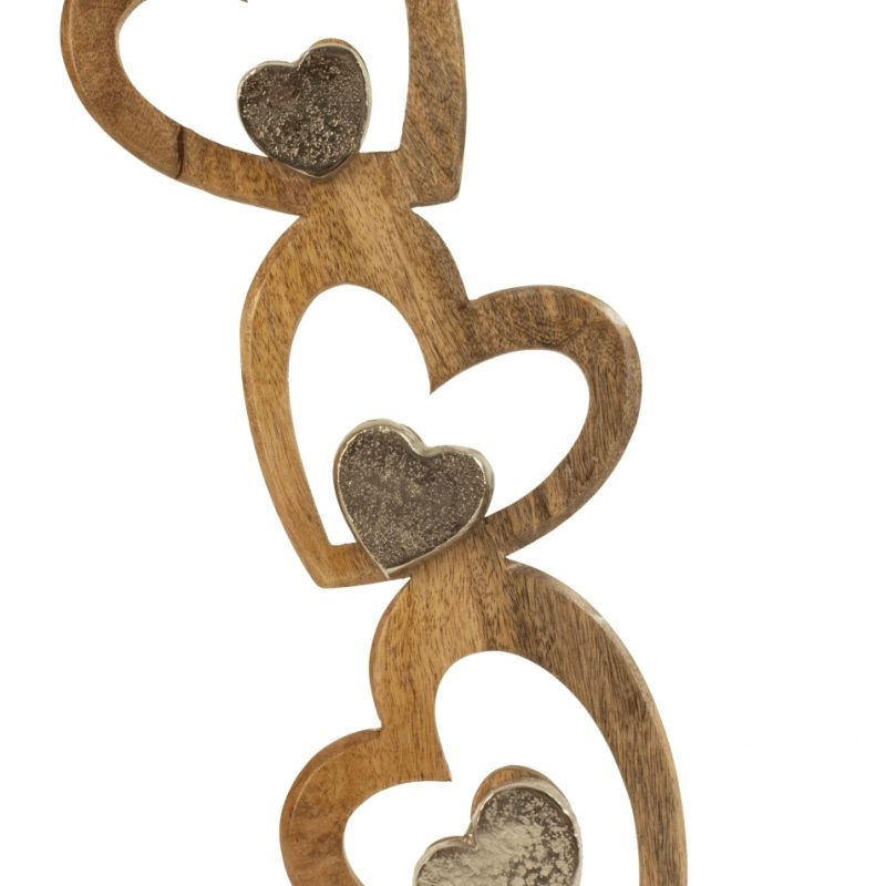 Six Coeurs en Alu et Bois sur Socle en Bois 22,5x40cm
