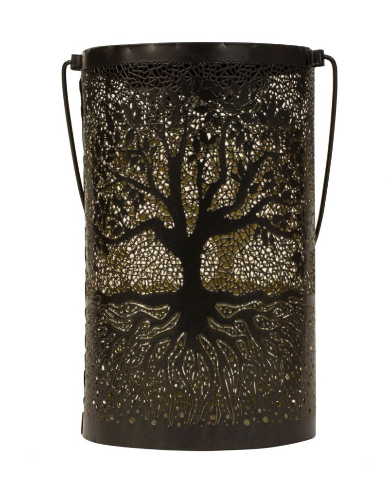 Lanterne Solaire en Métal Noir Décor Arbre de Vie ø12cm H.20cm – Image 2