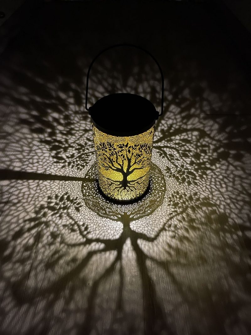 Lanterne Solaire en Métal Noir Décor Arbre de Vie ø12cm H.20cm