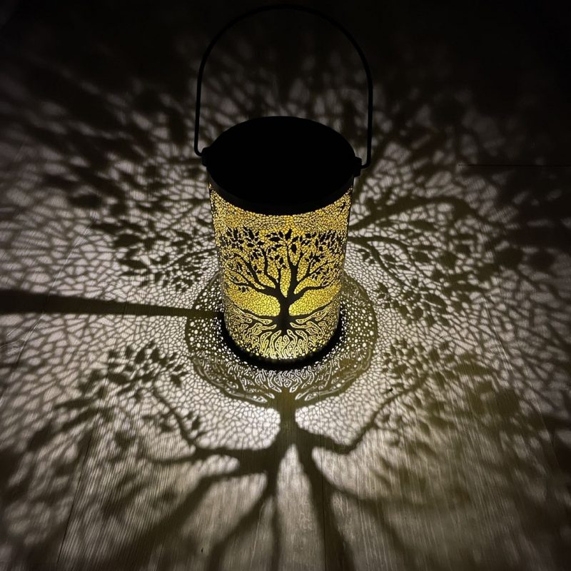 Lanterne Solaire en Métal Noir Décor Arbre de Vie ø12cm H.20cm