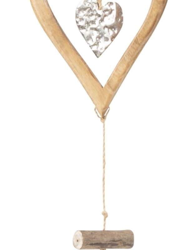 Pendentif Coeurs en Bois et Métal 12x46cm