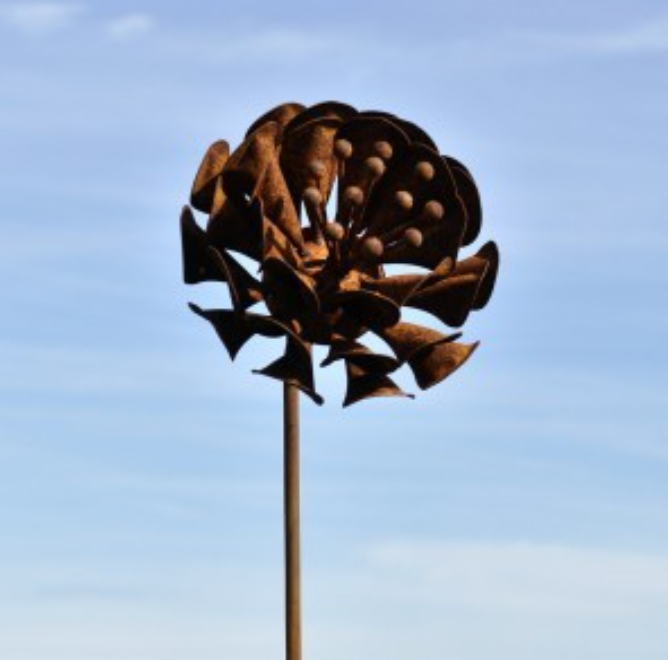 Piquet Fleur Métal Rouillé ø17cm H.147cm