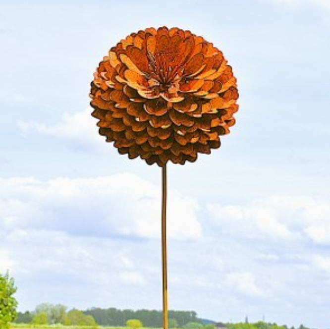 Piquet Fleur Métal Rouillé ø28cm H.170cm