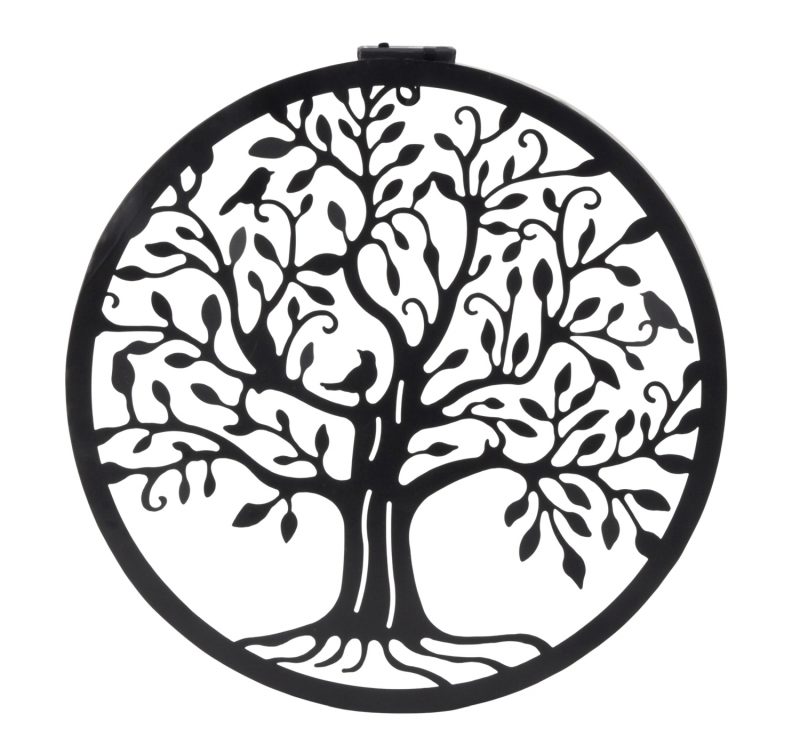 Cercle Solaire Arbre de Vie Mural en Métal Noir ø41cm