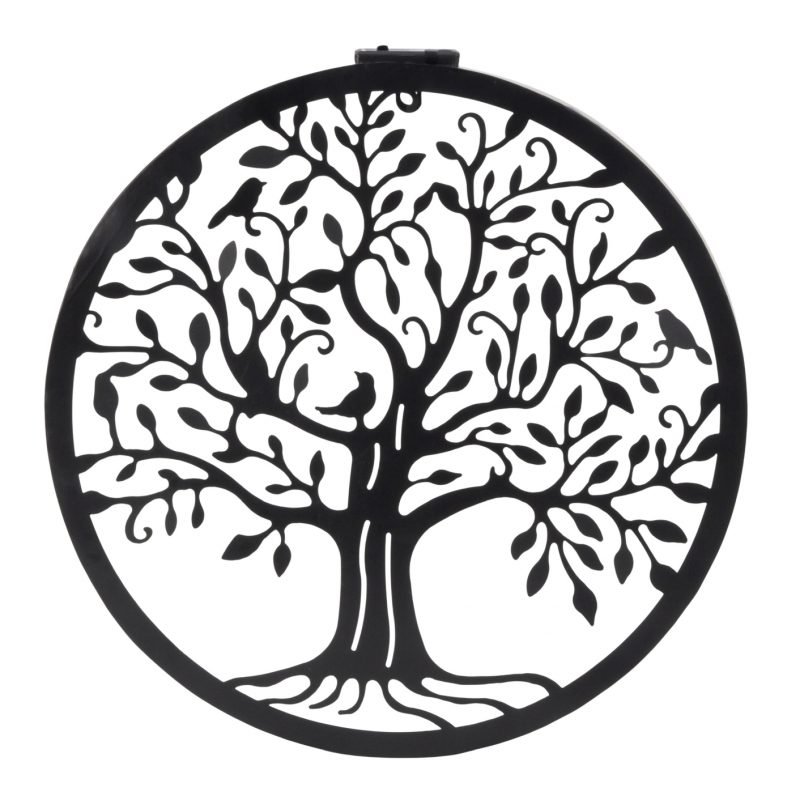 Cercle Solaire Arbre de Vie Mural en Métal Noir ø41cm