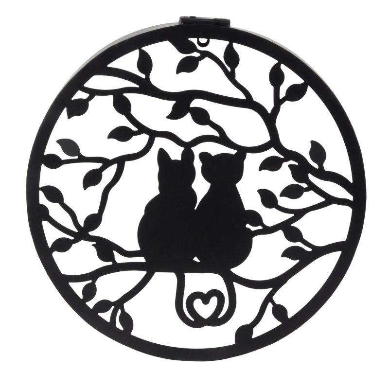 Cercle Solaire Chats dans l'Arbre Mural en Métal Noir ø41cm