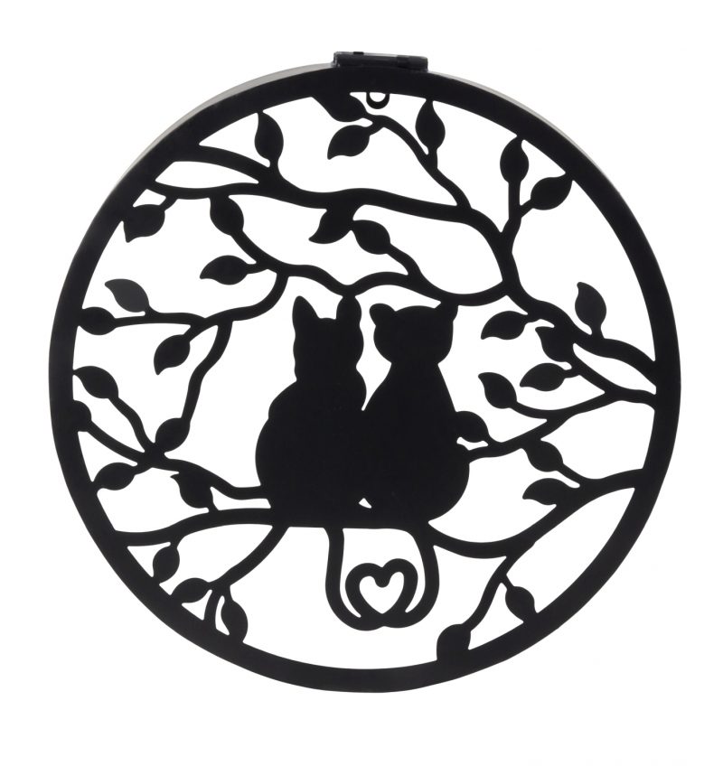 Cercle Solaire Chats dans l'Arbre Mural en Métal Noir ø41cm
