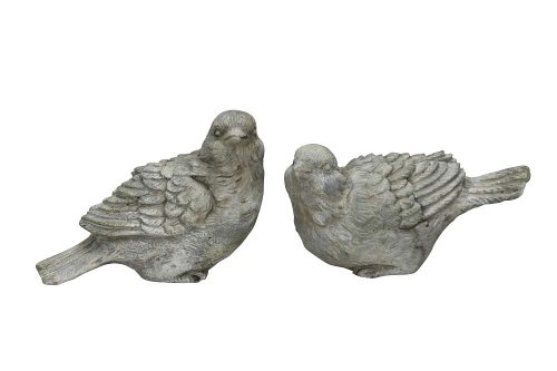 Oiseau en Ciment Gris Vieilli, 2 Modèles au Choix 15x7x9cm