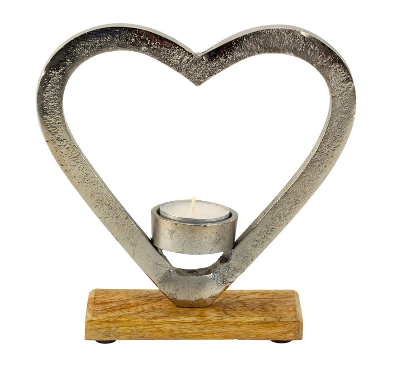 Bougeoir Coeur sur Socle en Bois 18xH.18cm