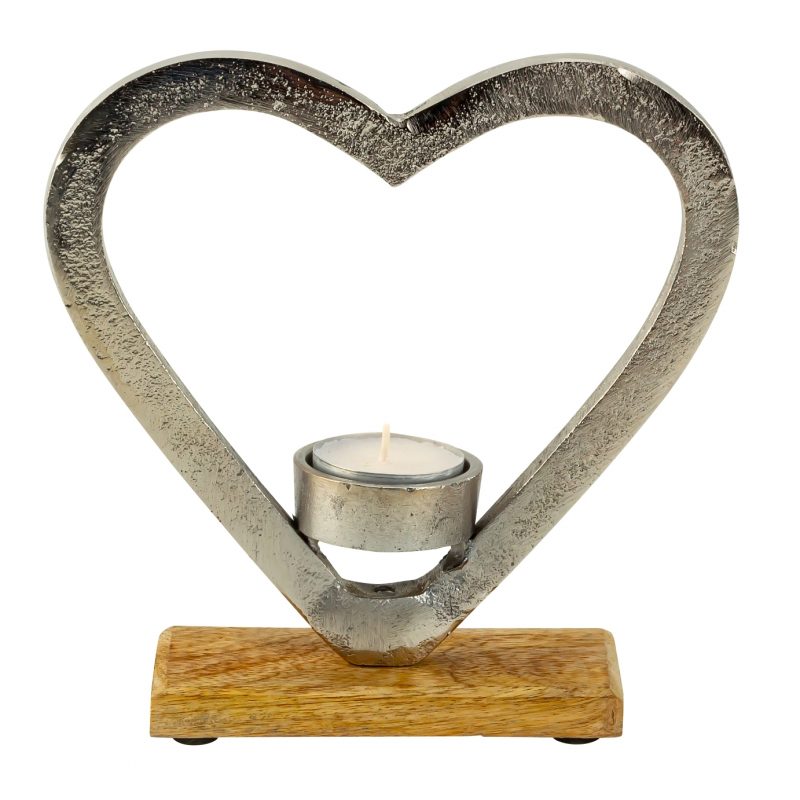 Bougeoir Coeur sur Socle en Bois 18xH.18cm